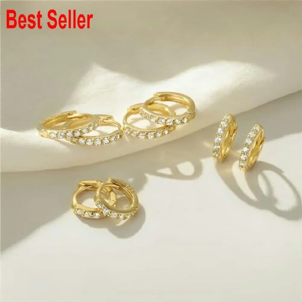 Hypoallergenic Cubic Zirconia Huggie Hoop Earrings Set Lightweight Minimal Chic - Picture 8 of 8